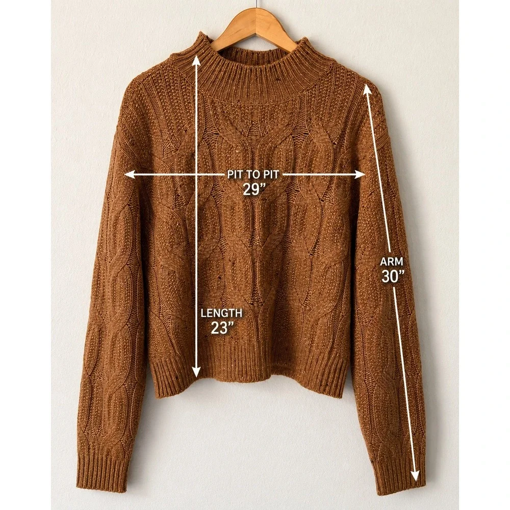 NWT ana Womens Cable Knit Funnel Neck Sweater XXL Brown Pullover Cozy Chunky